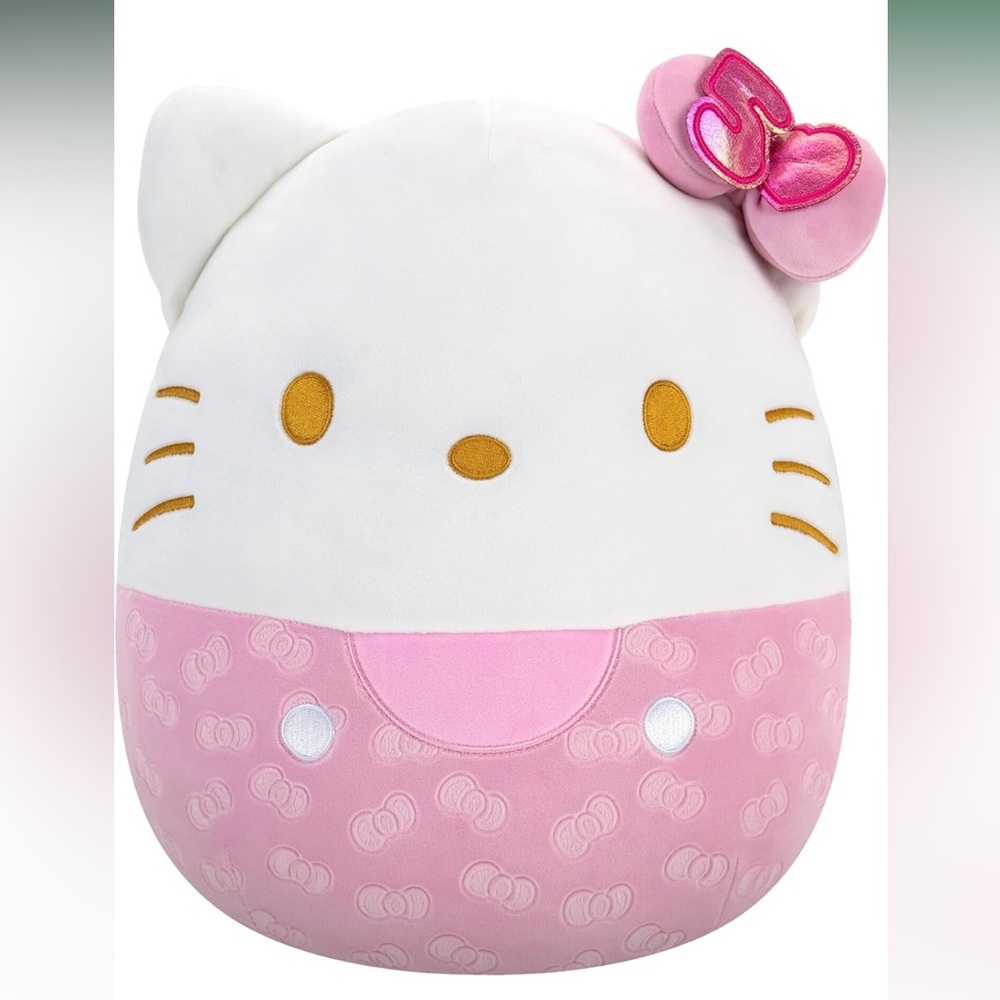 Squishmallows Sanrio 14-Inch 50th Anniversary Pink Embossed Hello Kitty Plush